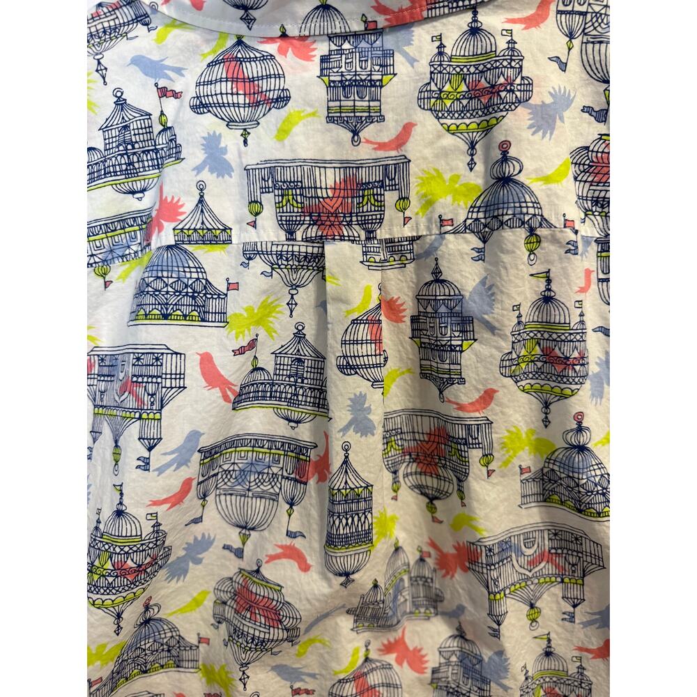 Talbots Women XL Birdcage Bird Print Button Front Shirt 100% Cotton - Picture 5 of 12